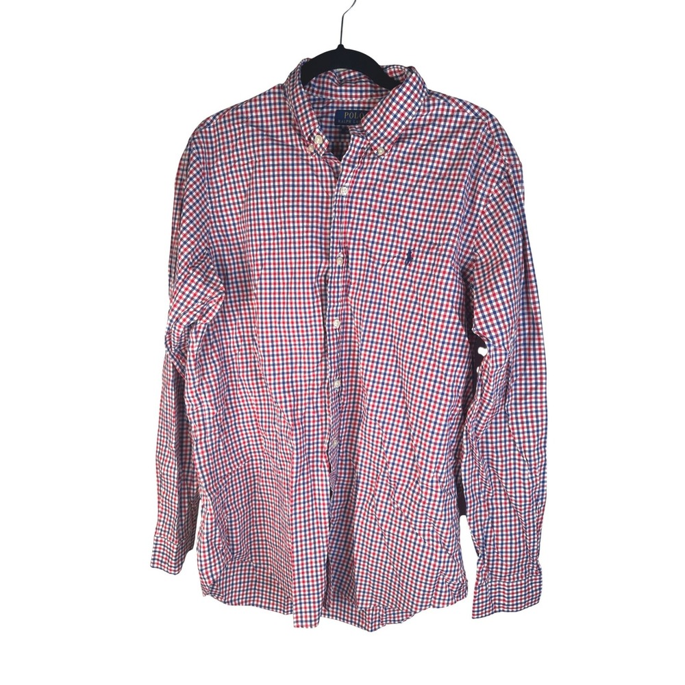 Polo Ralph Lauren Men's Red Gingham Classic Fit Button Down Shirt Size Large